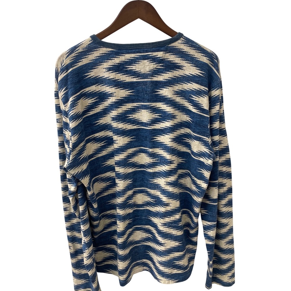 Denim & Supply Ralph Lauren Shirt Mens XL Blue Cream Ikat Henley Cotton Knit - Picture 3 of 7